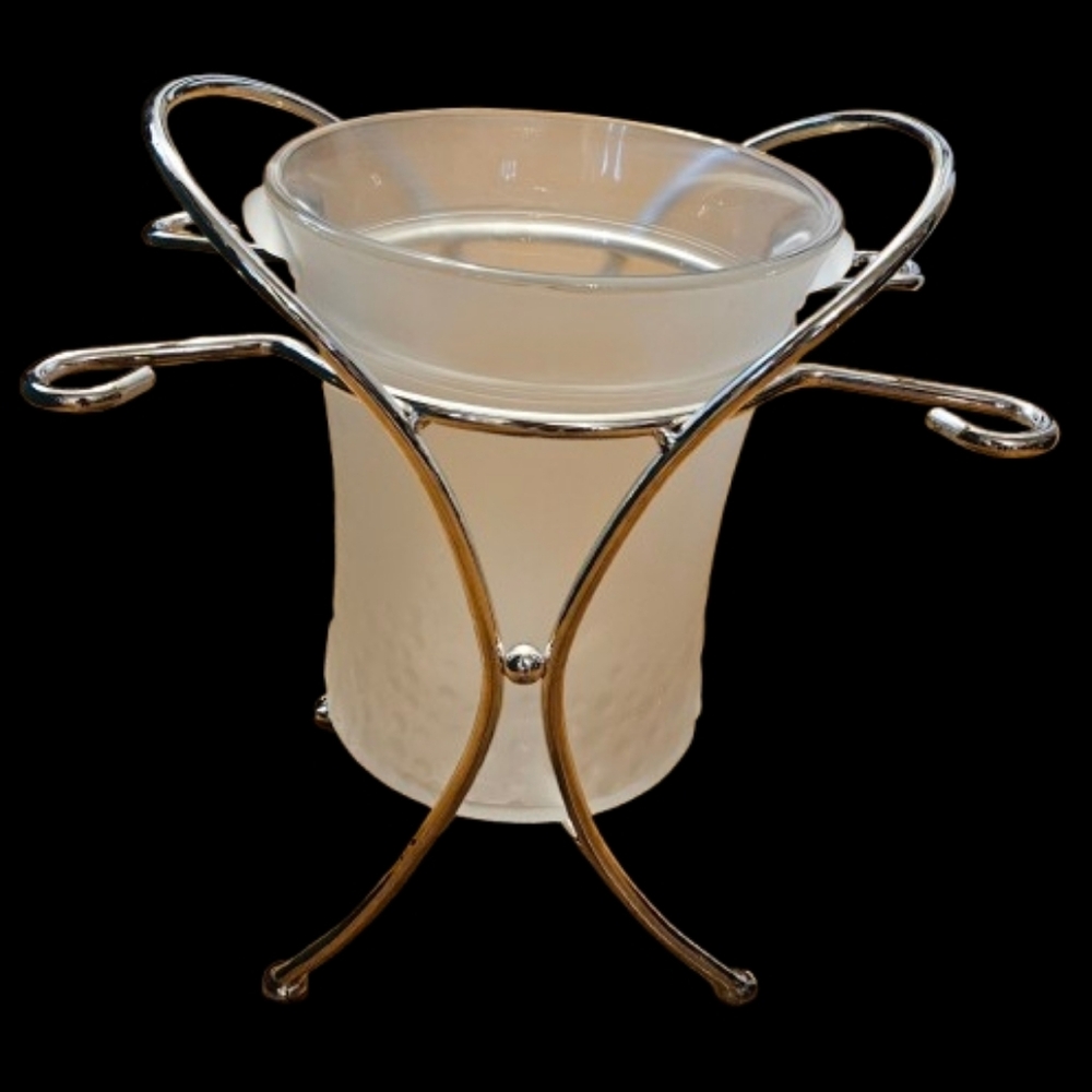 *Godinger Vintage Champagne/Wine Frosted Glass Ice Bucket w/Holder Grapes Motif